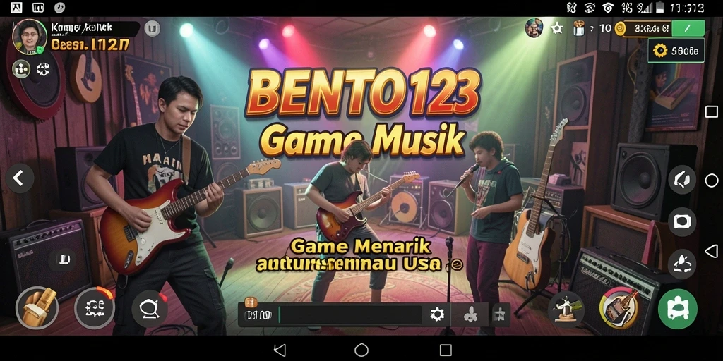 Tampilan gameplay BENTO123 dengan berbagai lagu dan mode permainan.
