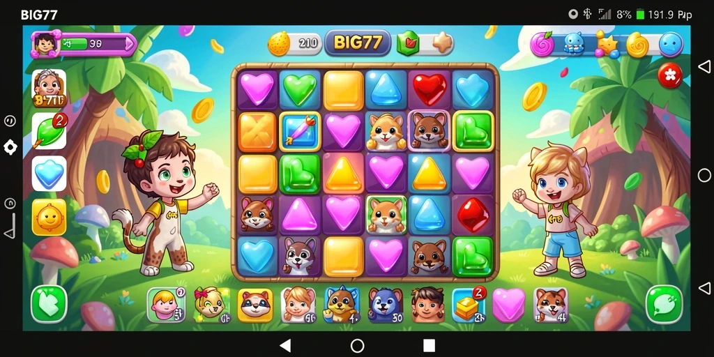 Tangkapan layar gameplay seru dari BIG77 yang menampilkan momen mencocokkan item.