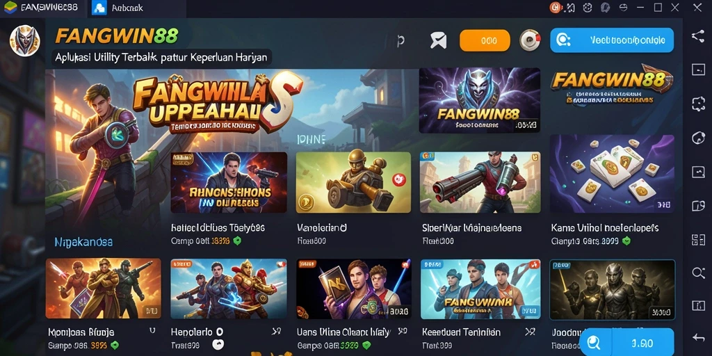 Screenshot FANGWIN88 menampilkan antarmuka aplikasi Utility yang modern.