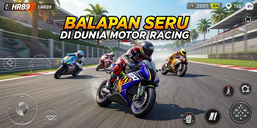 Gameplay seru dalam HR89 dengan motor balap cepat.