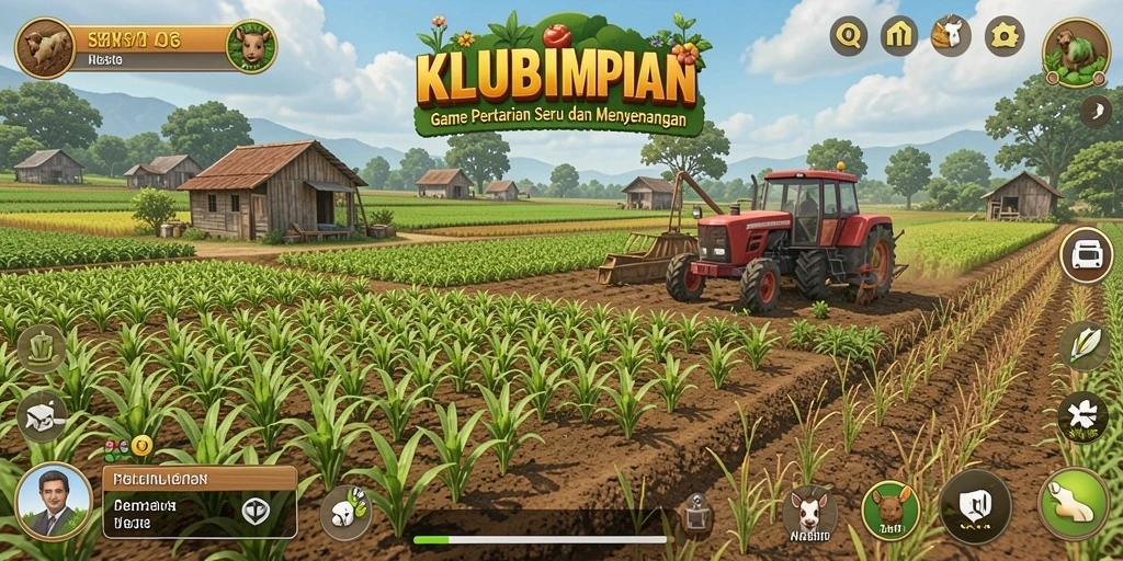 Tampilan gameplay seru di KLUBIMPIAN saat merawat ladang.
