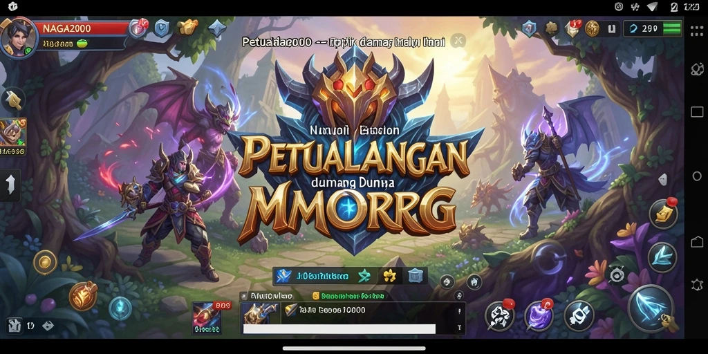 Screenshot gameplay NAGA2000 menampilkan pertempuran epik di dunia MMORPG.