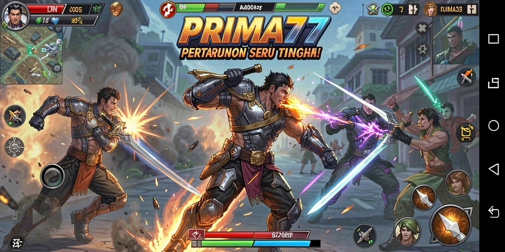 Gameplay mendebarkan dengan pertarungan intens di PRIMA77.