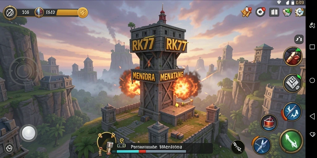 Tampilan gameplay RK77 yang menegangkan dalam pertahanan tower.