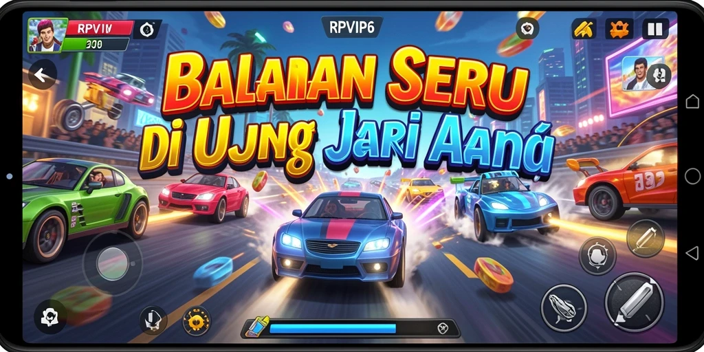Tangkapan layar gameplay RPVIP6 yang menampilkan aksi balapan penuh adrenalin.