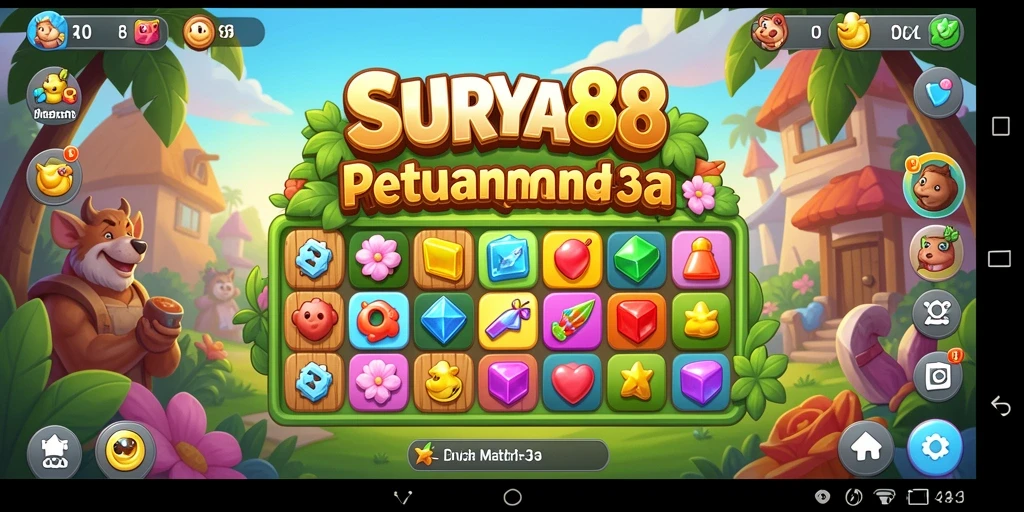 Screenshot gameplay SURYA88 dengan aksi match-3 yang seru.