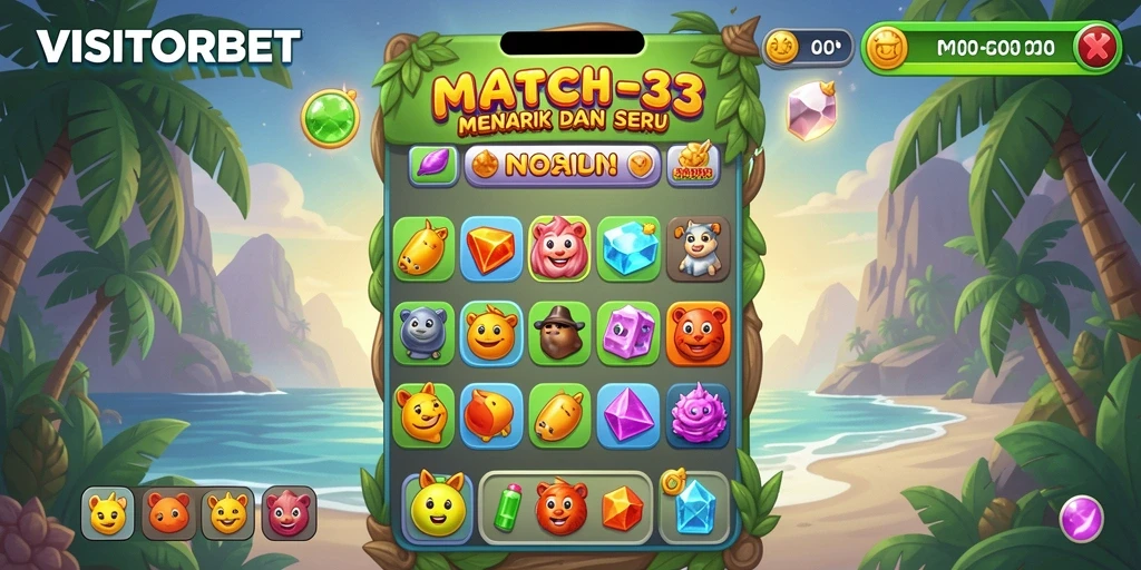 Screenshot gameplay VISITORBET menampilkan aksi seru permainan Match-3.