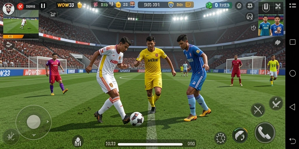 Tampilan gameplay WOW33 yang mendebarkan dalam aksi sepak bola.